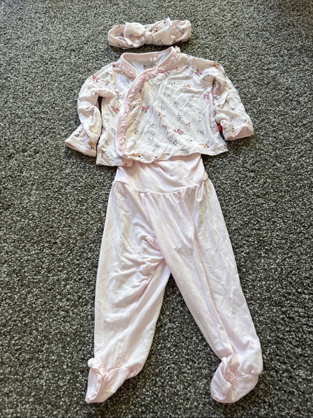 Magnetic Me Soft Pink Floral Wrap-Style Baby Pajama Set with Headband